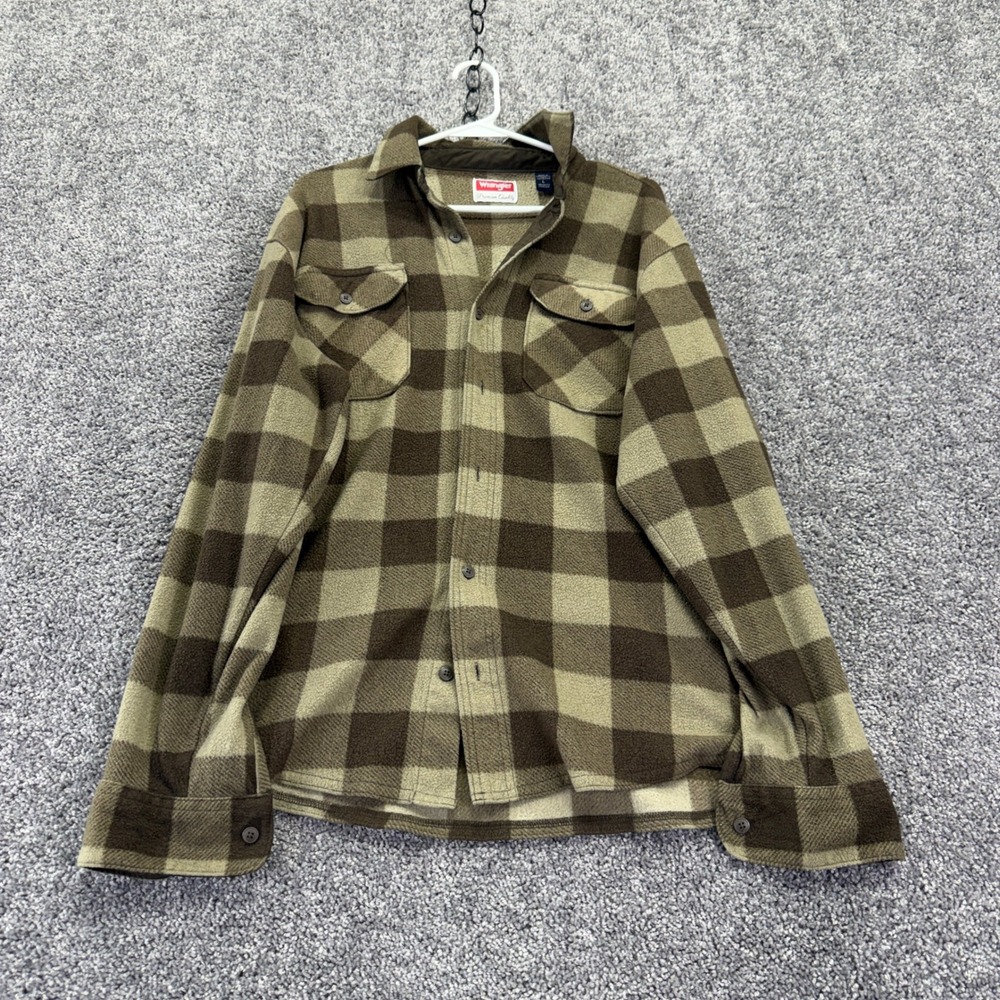 Wrangler Fleece Shirt Mens Large Green Plaid Premium Quality Button Up
